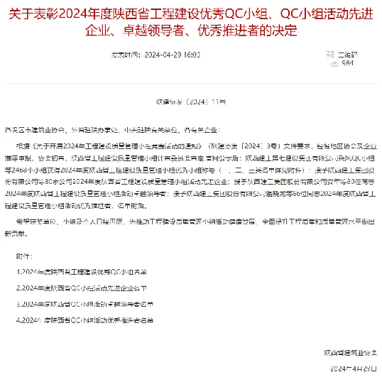 喜報(bào)！陜西建筑產(chǎn)業(yè)投資集團(tuán)QC成果在陜西省工程建設(shè)質(zhì)量管理小組競(jìng)賽中斬獲佳績(jī)